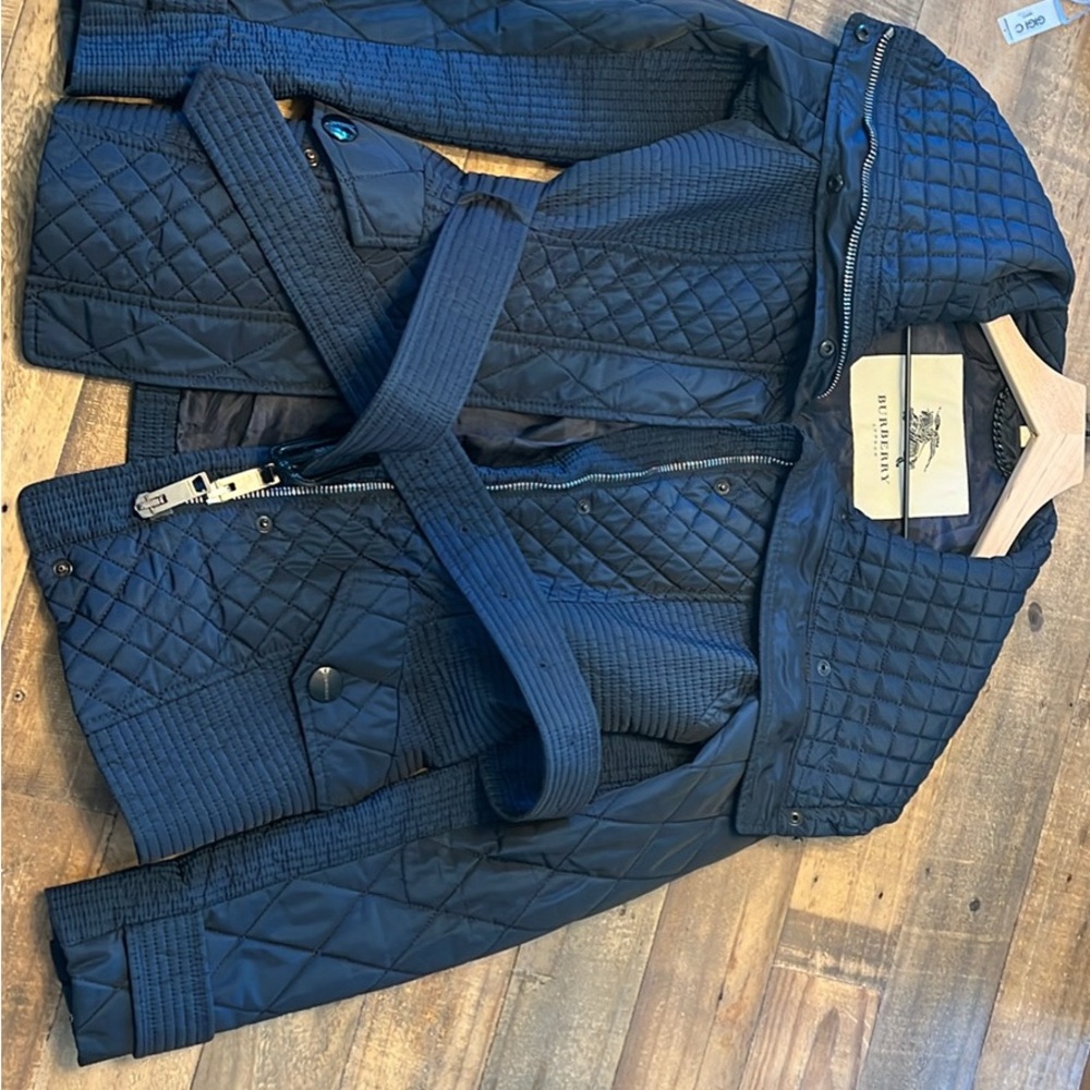 Burberry Dark Blue Quilted Jacket with Belt